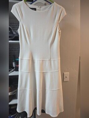 Elegant Ivory Cap-Sleeve Fit & Flare Dress